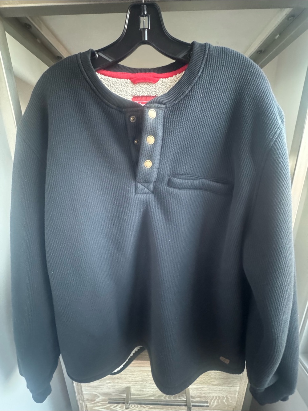 Coleman Men's Black Crewneck Thermal Sweater with Button Placket
